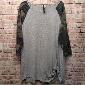 Lovely Souls T-shirt Camo Sleeve Tie Front Baseball Tee Size Medium